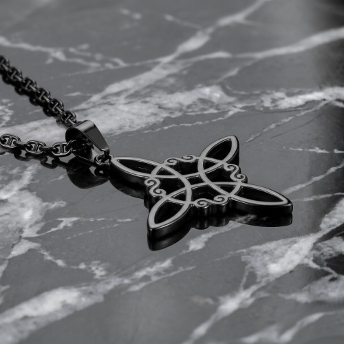 Czarny wisiorek stalowy węzeł czarownic
