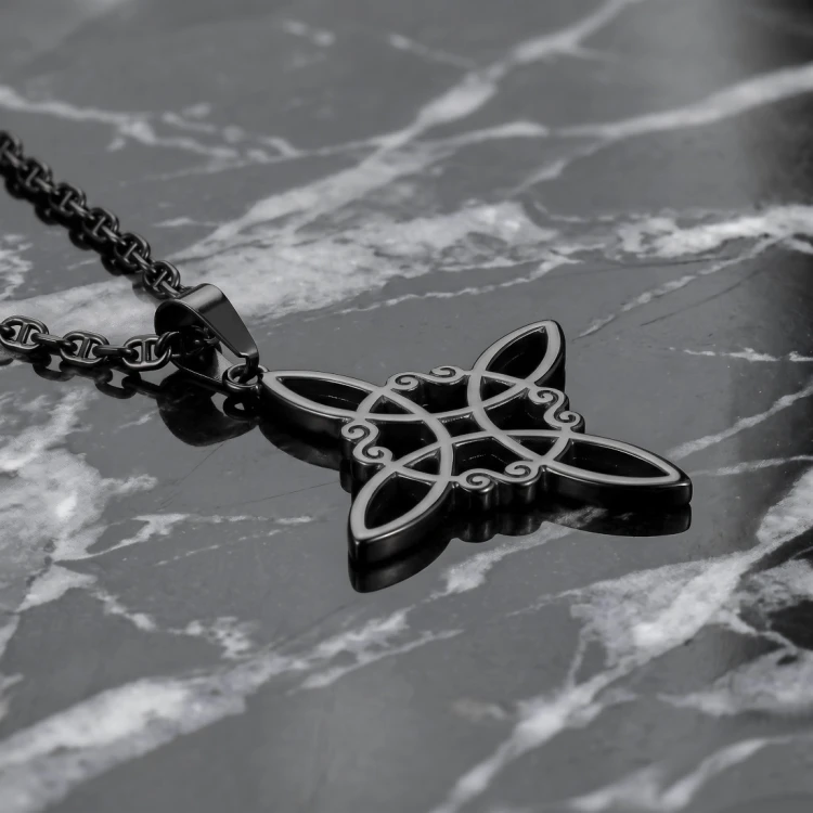 Czarny wisiorek stalowy węzeł czarownic