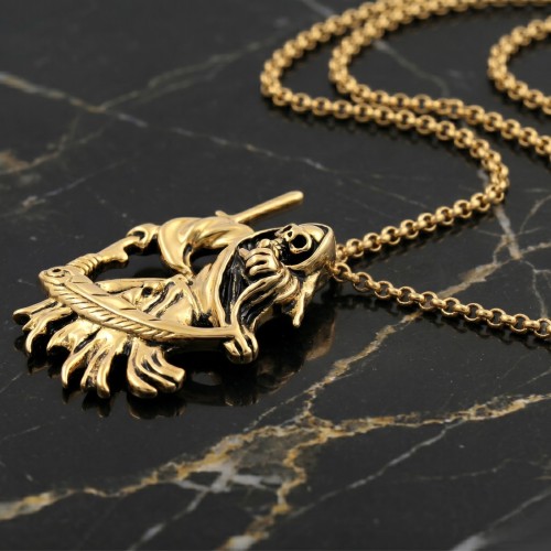 Złota zawieszka ze stali w kształcie Śmierci z kosą