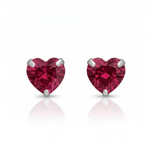 Kolczyki ze srebra z rubinowymi cyrkoniami w kształcie serc