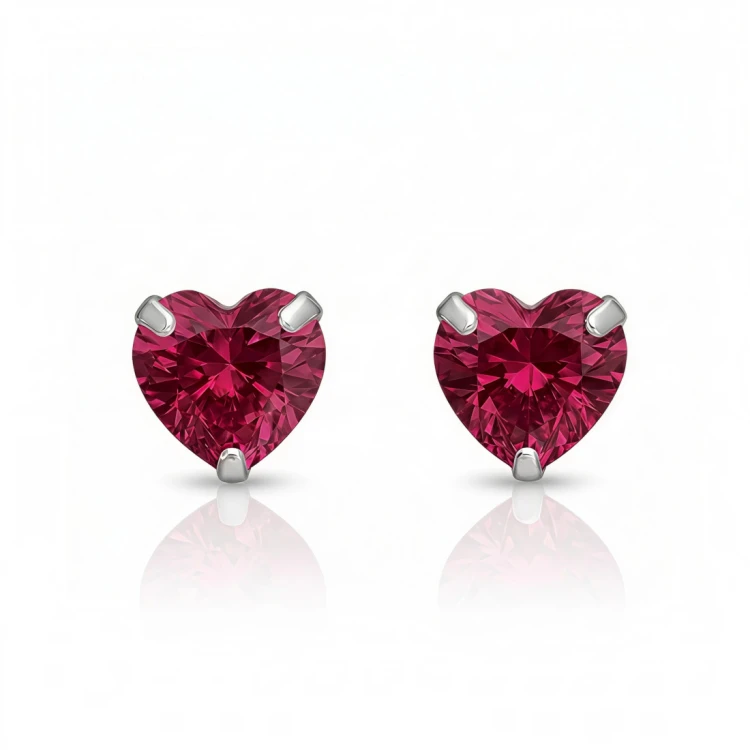 Kolczyki ze srebra z rubinowymi cyrkoniami w kształcie serc