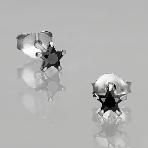 Kolczyki ze srebra z czarnymi cyrkoniami w kształcie gwiazdek