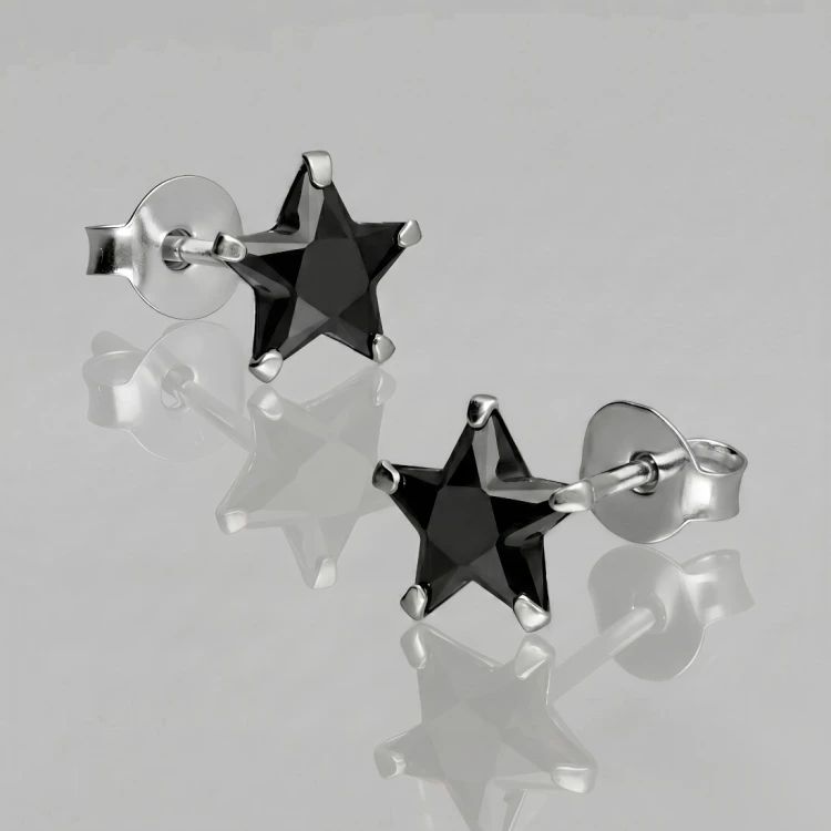 Kolczyki ze srebra z czarnymi cyrkoniami w kształcie gwiazdek