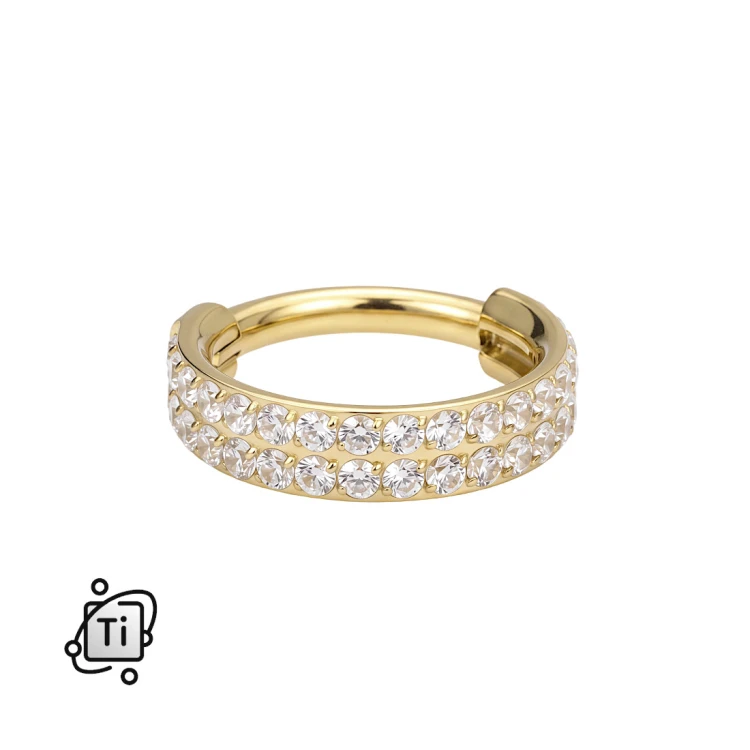Złoty clicker tytanowy z podwójnym rzędem cyrkonii