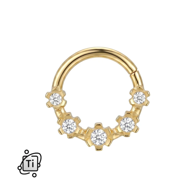 Złoty tytanowy clicker z pięcioma cyrkoniami