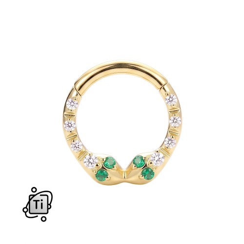 Złote tytanowe kółko clicker z motywem żmijek z cyrkoniami
