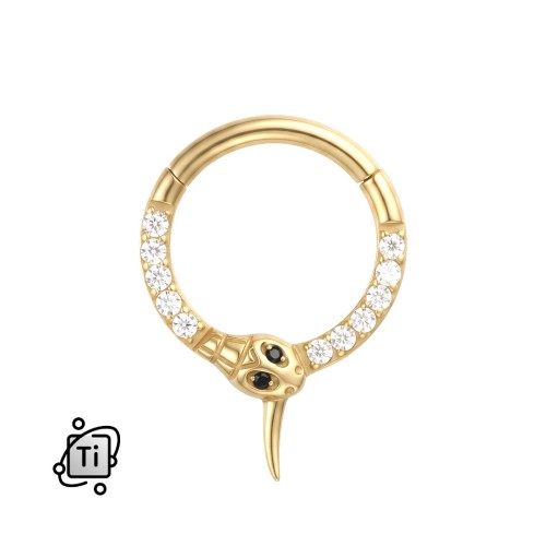 Złoty tytanowy clicker z cyrkoniami i motywem węża