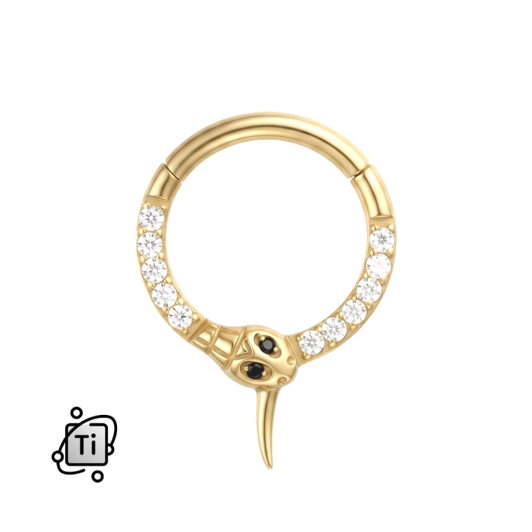 Złoty tytanowy clicker z cyrkoniami i motywem węża