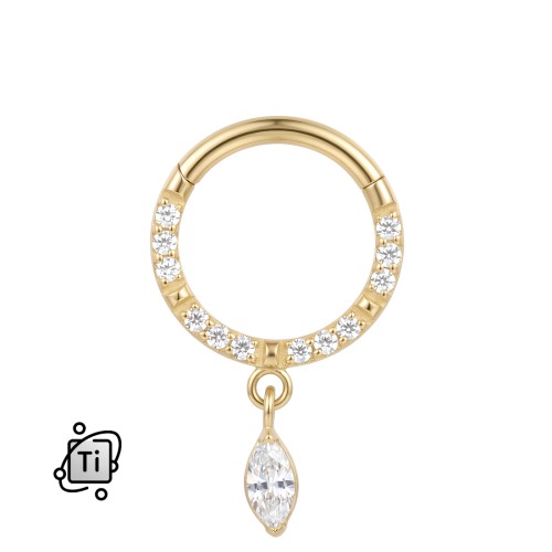 Złoty clicker tytanowy z wiszącą cyrkonią