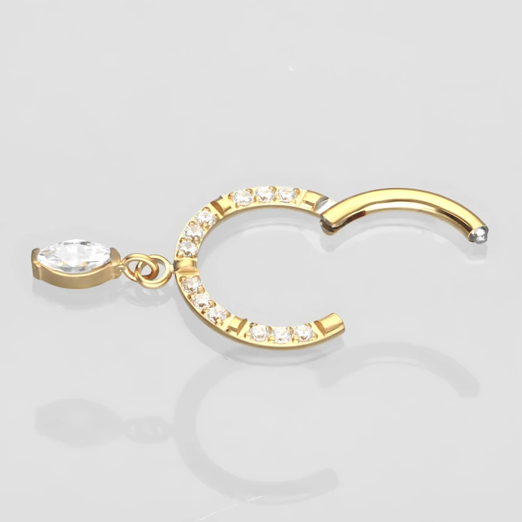 Złoty clicker tytanowy z wiszącą cyrkonią