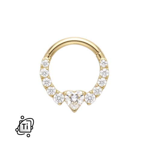 Złoty tytanowy clicker z serduszkiem i cyrkoniami Crystal