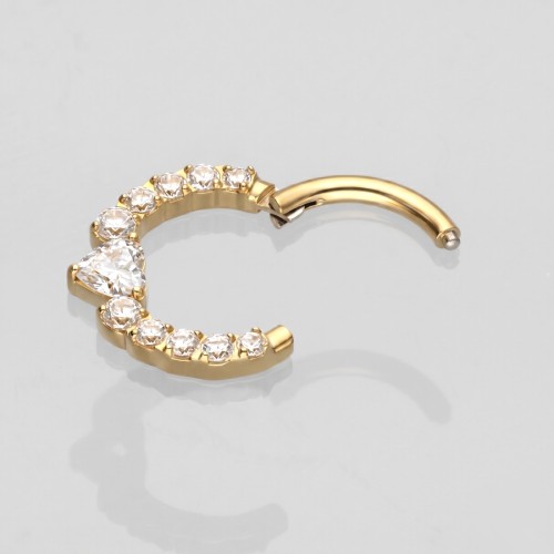 Złoty tytanowy clicker z serduszkiem i cyrkoniami Crystal