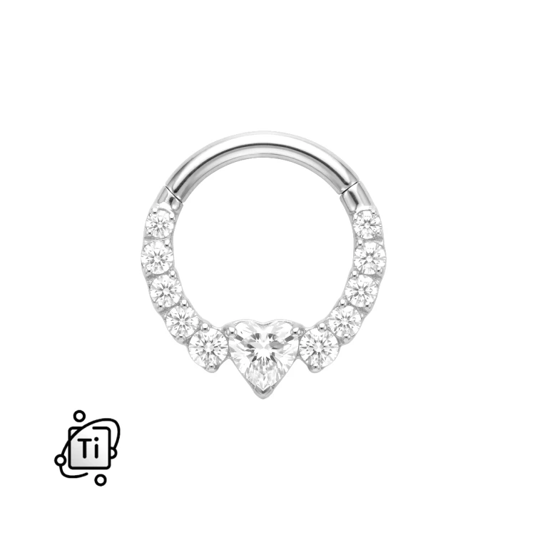 Tytanowy clicker z serduszkiem i cyrkoniami Crystal