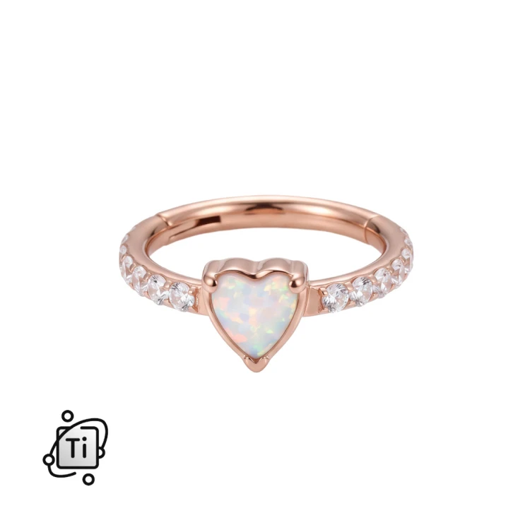 Tytanowy clicker w kolorze różowego złota z opalizującym sercem