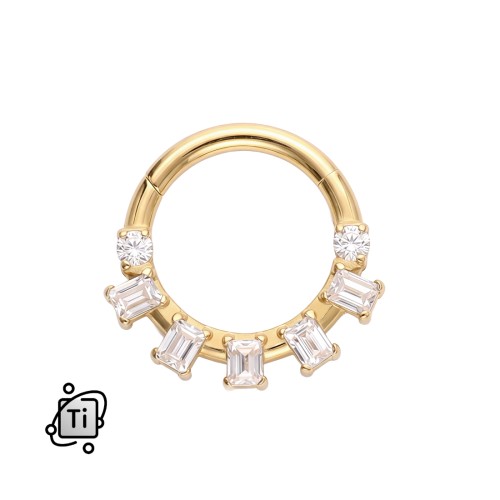 Tytanowy clicker z cyrkoniami o szlifie bagietkowym i brylantowym