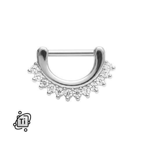 Tytanowy clicker do septum z rzędem białych cyrkonii