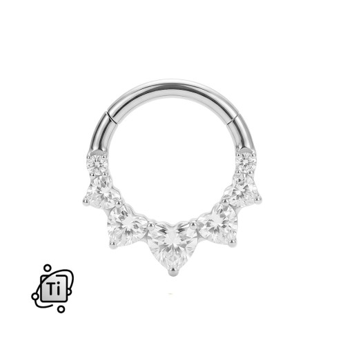 Tytanowy clicker z cyrkoniami w kształcie serc