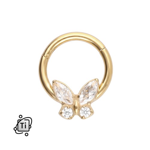Tytanowy clicker złoty motyl z cyrkoniami