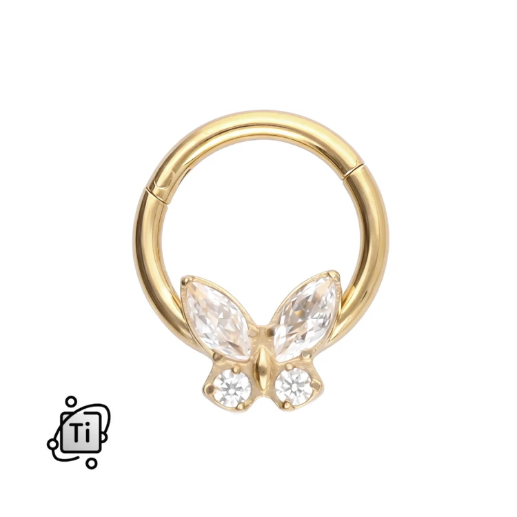Tytanowy clicker złoty motyl z cyrkoniami