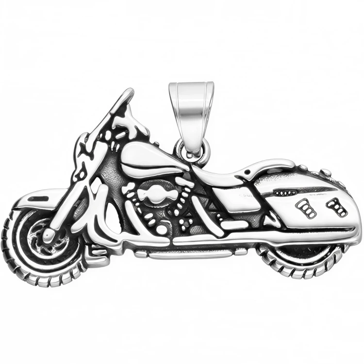 Srebrna zawieszka ze stali w kształcie motocykla typu chopper