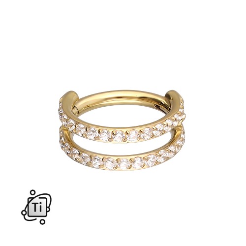 Tytanowy clicker złoty z podwójnym rzędem cyrkonii