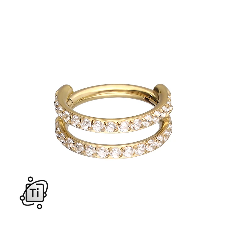 Tytanowy clicker złoty z podwójnym rzędem cyrkonii