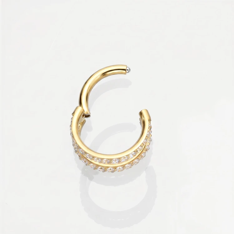 Tytanowy clicker złoty z podwójnym rzędem cyrkonii