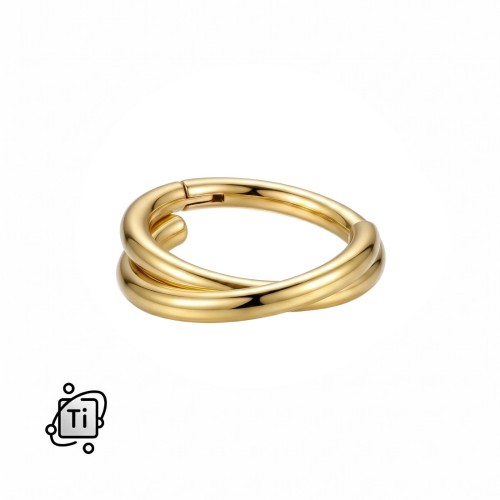 Złoty clicker tytanowy z podwójną splecioną obręczą
