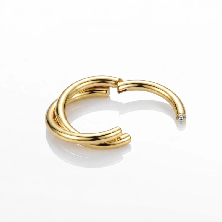 Złoty clicker tytanowy z podwójną splecioną obręczą