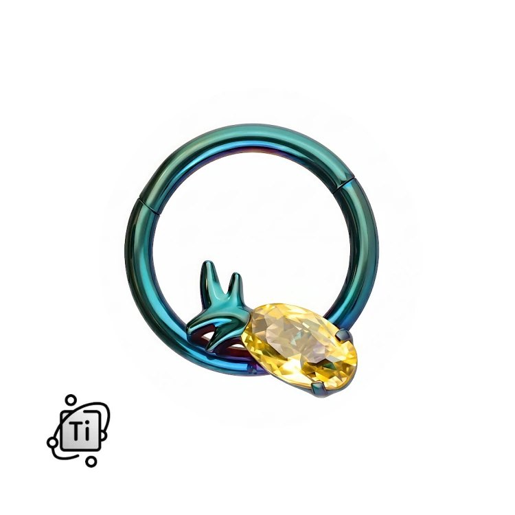 Tytanowy kolczyk clicker z żółtą cyrkonią w kształcie ananasa