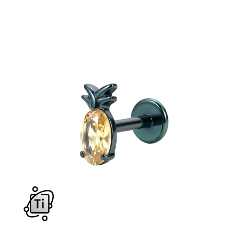 Szmaragdowy labret tytanowy z żółtą cyrkonią ANANAS