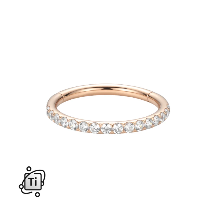 Clicker tytanowy w kolorze rose gold z cyrkoniami crystal