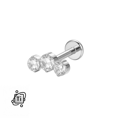 Labret tytanowy z gwintem wewnętrznym w formie łuku z trzema cyrkoniami