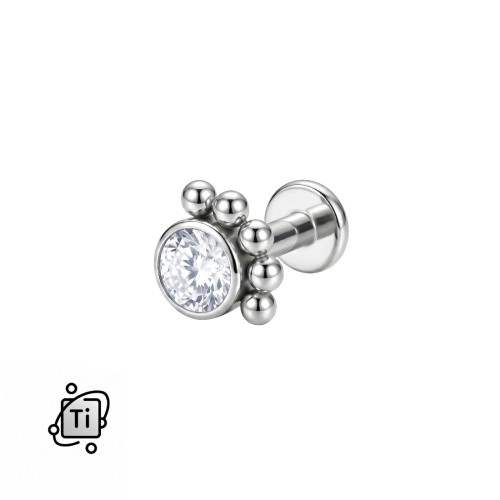 Labret tytanowy z okrągłą cyrkonią Crystal i kulkami