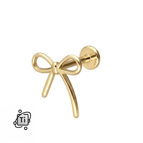 Złoty labret tytanowy w kształcie kokardki