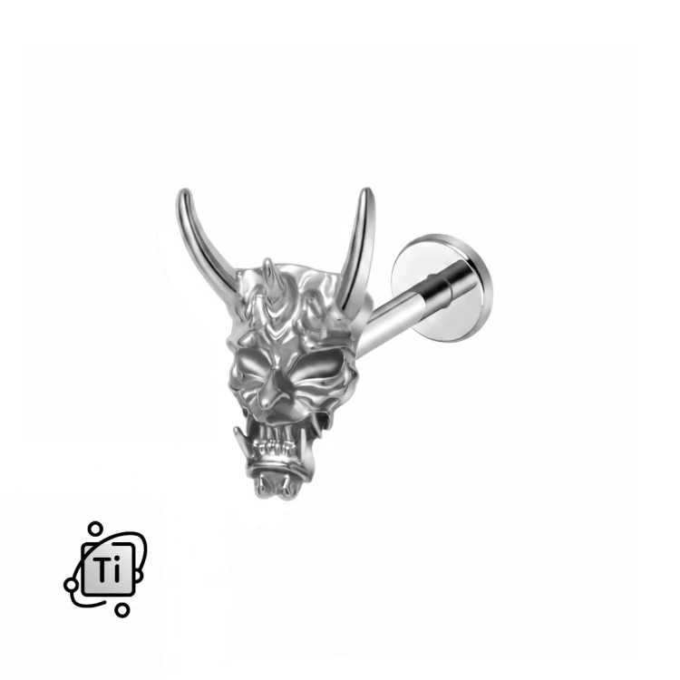 Labret tytanowy z motywem maski Hannya