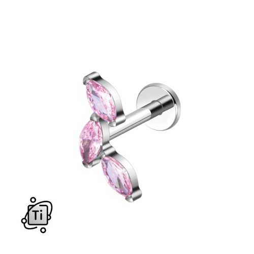 Labret tytanowy z trzema różowymi cyrkoniami marquise