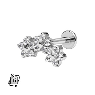 Labret tytanowy z trzema kwiatkami z cyrkonii Crystal