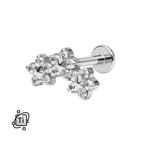 Labret tytanowy z trzema kwiatkami z cyrkonii Crystal