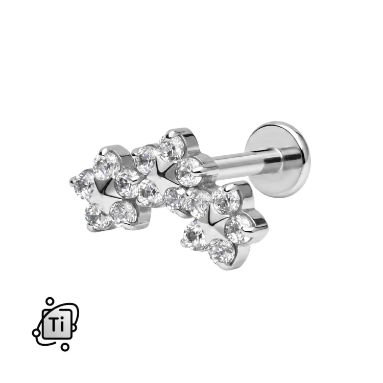 Labret tytanowy z trzema kwiatkami z cyrkonii Crystal
