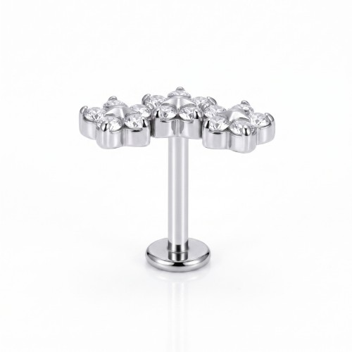 Labret tytanowy z trzema kwiatkami z cyrkonii Crystal