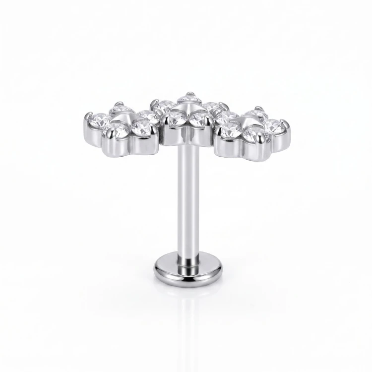 Labret tytanowy z trzema kwiatkami z cyrkonii Crystal