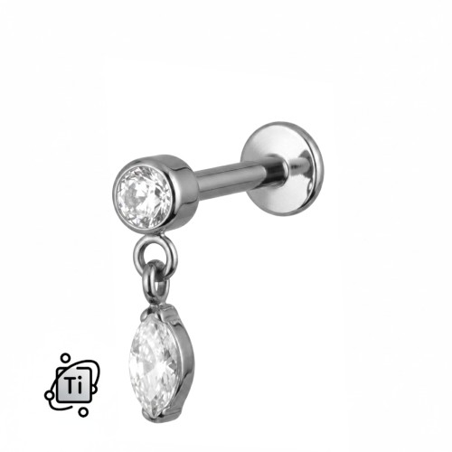 Labret tytanowy minimalistyczny z wiszącą cyrkonią
