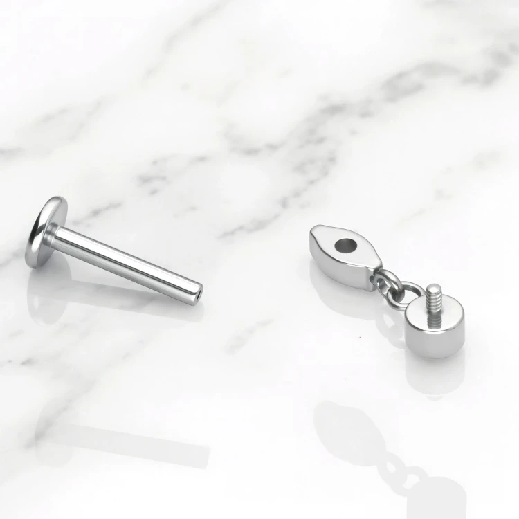 Labret tytanowy minimalistyczny z wiszącą cyrkonią
