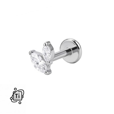 Tytanowy labret z dwiema cyrkoniami marquise