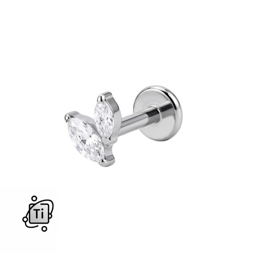 Tytanowy labret z dwiema cyrkoniami marquise