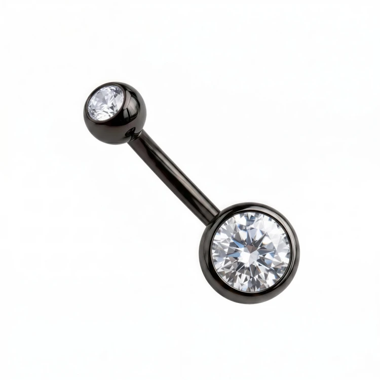 Czarny kolczyk do pępka ze Stali 316L z cyrkoniami Crystal