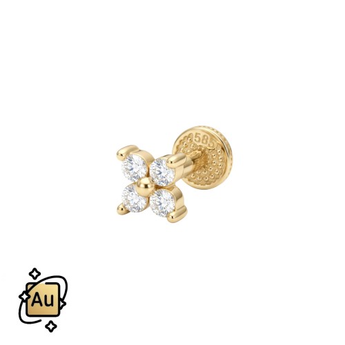 Labret ze złota 14K w kształcie kwiatka z cyrkoniami