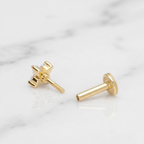 Labret ze złota 14K w kształcie kwiatka z cyrkoniami