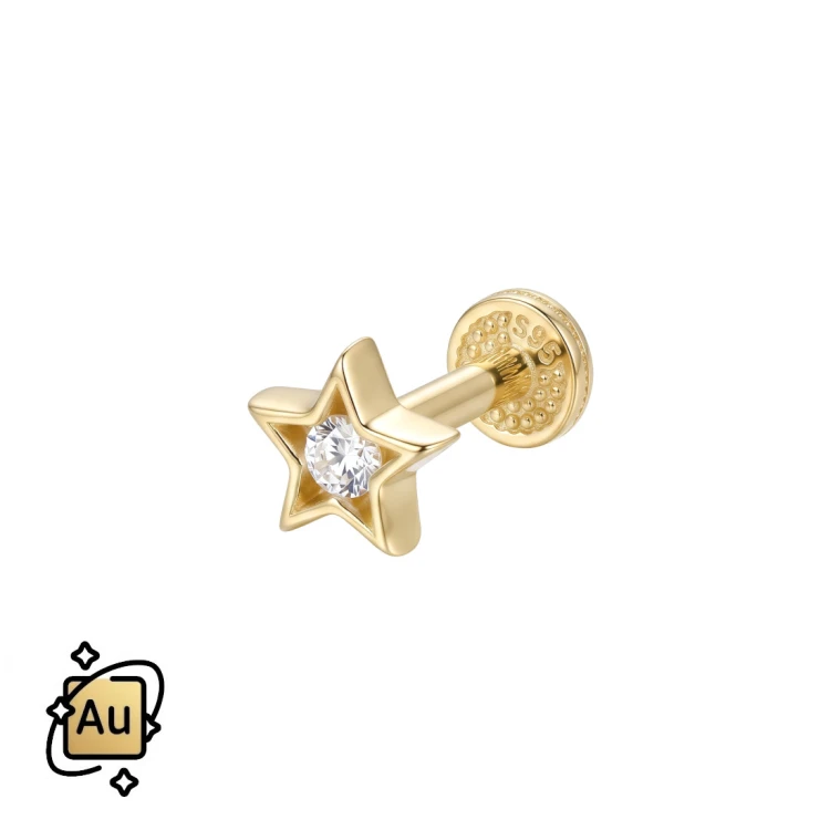 Labret ze złota 14K w kształcie gwiazdki z cyrkonią